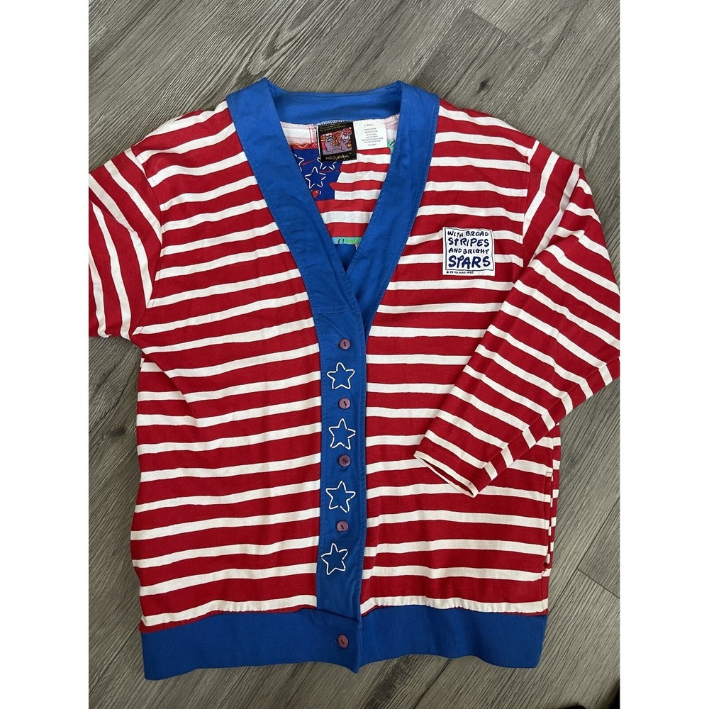 Vintage 1990 Rare Peter Max Neo Max Red, White & Blue Size Large Cardigan